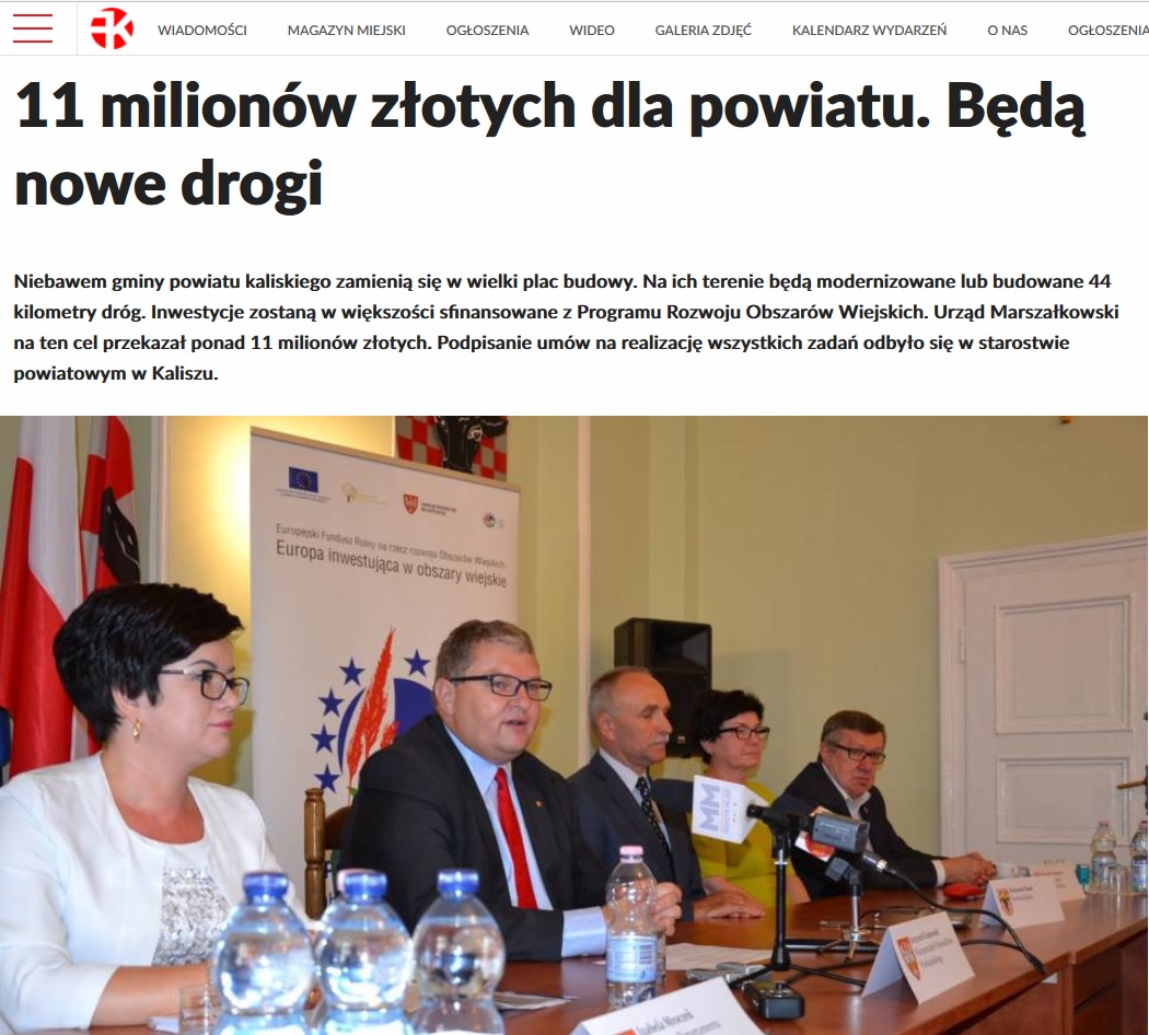 11 milionow dla powiatu kaliskiego  faktykaliskie.pl  wyd 22 sierpnia 2016r